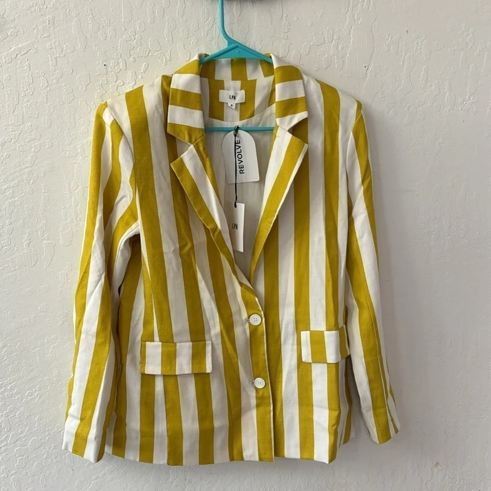 Revolve LPA Boxy Blazer Yellow Gold White Double Breast Small